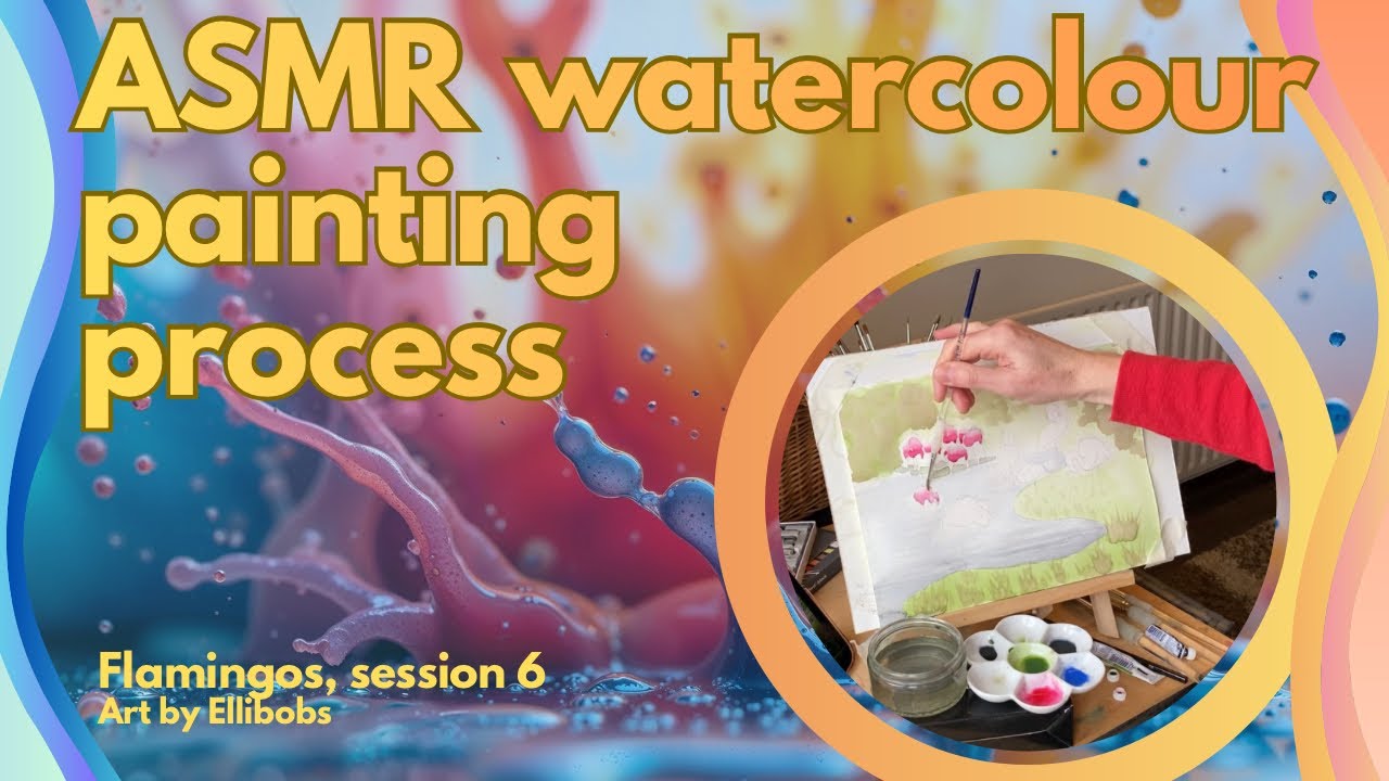 Unwind with my watercolour painting process. Painting, session 6, Flamingos artwork.