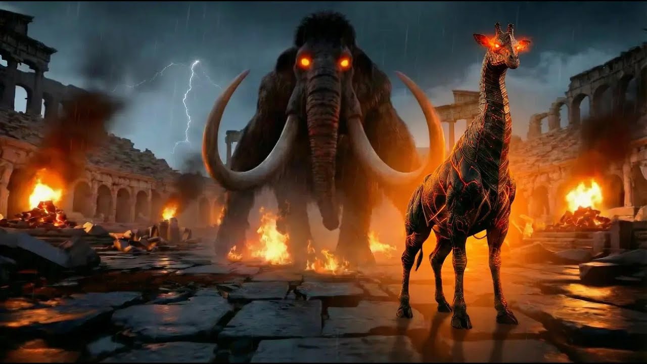 Epic Clash: Mammoth vs. Giraffe | Ancient Arena Fire Edition | Tiny Roars