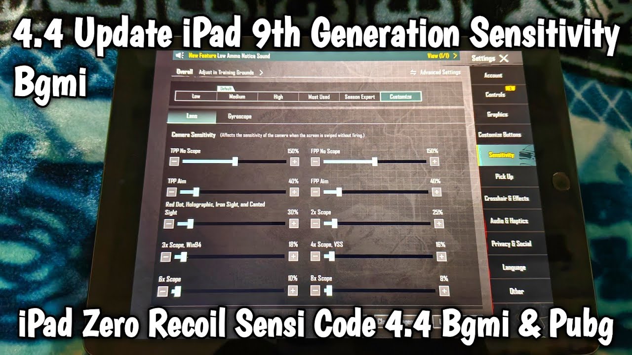 4.4 Update iPad 9th Generation Sensitivity Bgmi | iPad Zero Recoil Sensi Code 4.4 Bgmi & Pubg 