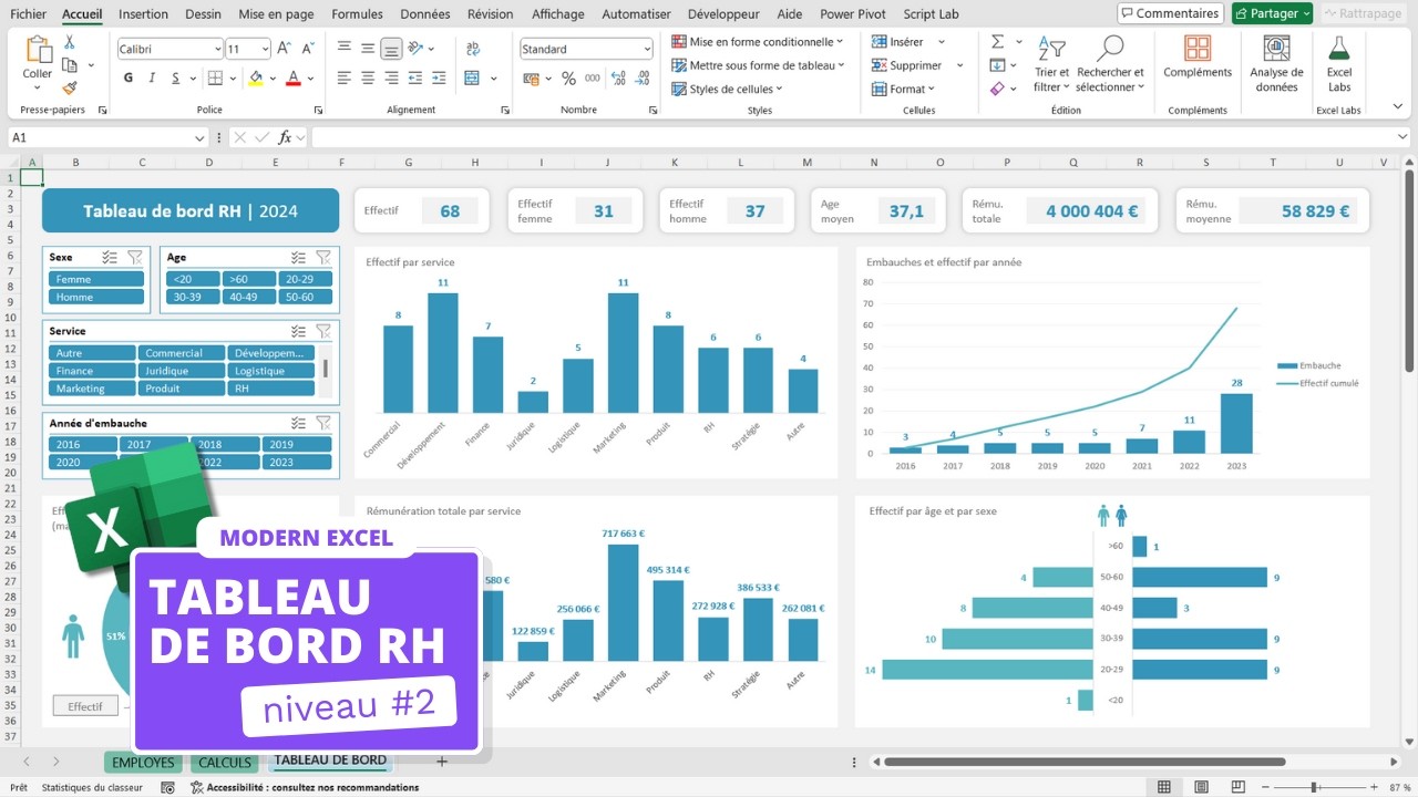 Cr&eacute;er un tableau de bord RH #2 - Tuto Excel