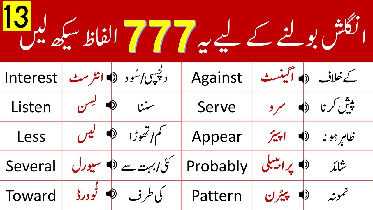 English Vocabulary Course in Urdu | 777 Basic English Words Lesson 13 | @AQ English
