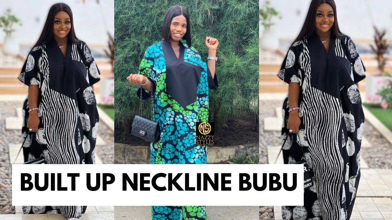 How To Cut And Sew This Built-Up Neckline Bubu/Kaftan dress / Beginner Friendly
