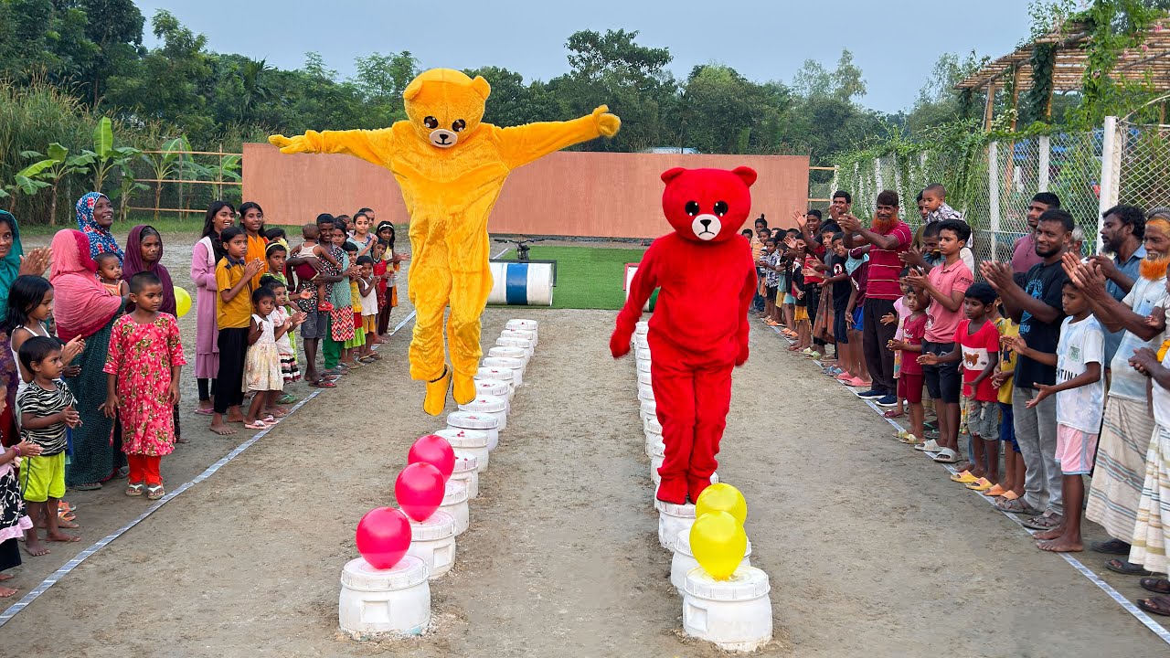 who do you think will win this race ? thrilling balloon pop showdown in costumes !