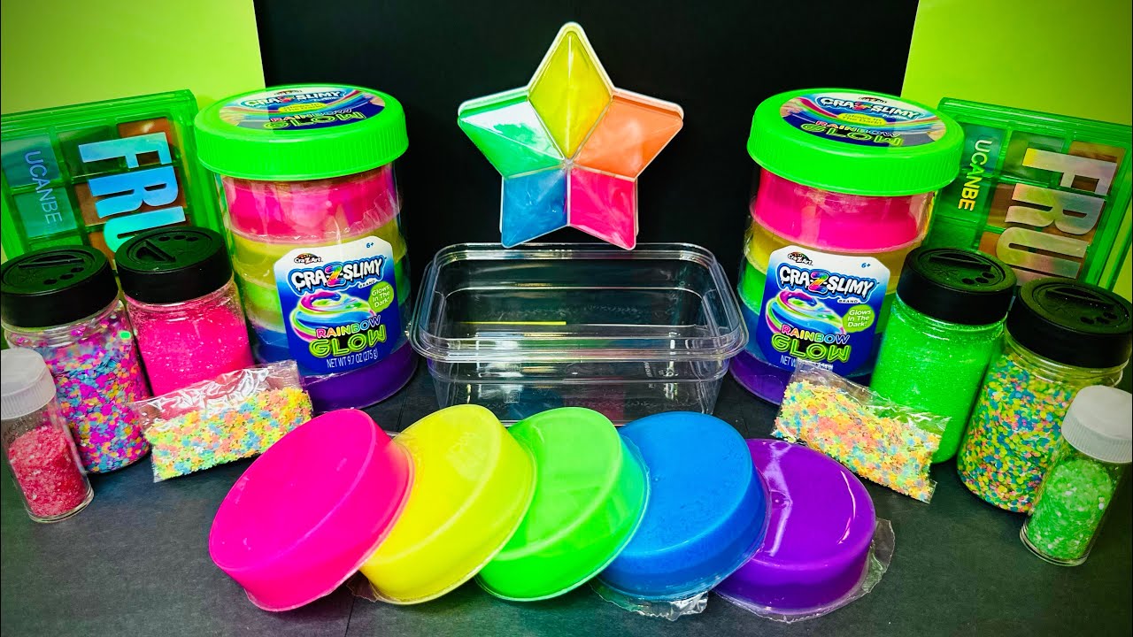 Neon Glow Slime ⭐️ #ASMR 🌟 Mixing Glow in the Dark slimes and cute things #slime #glow #craft