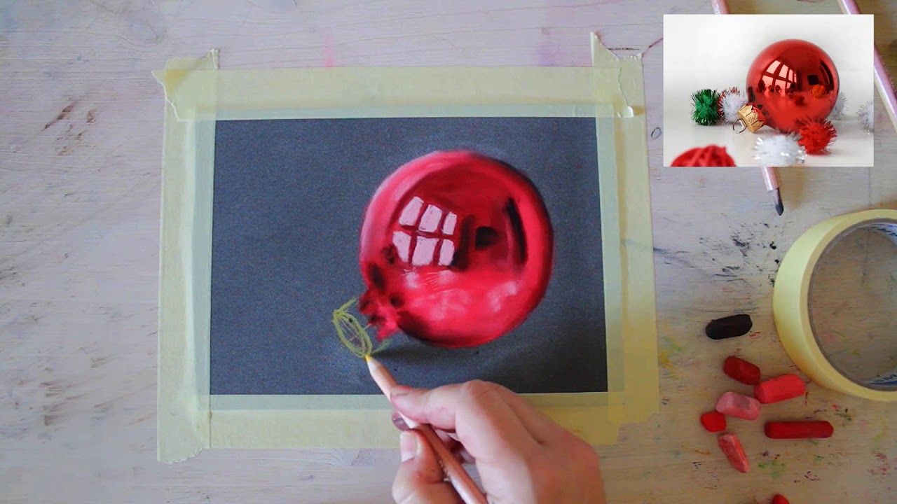 How to draw a Christmas bauble with soft pastels