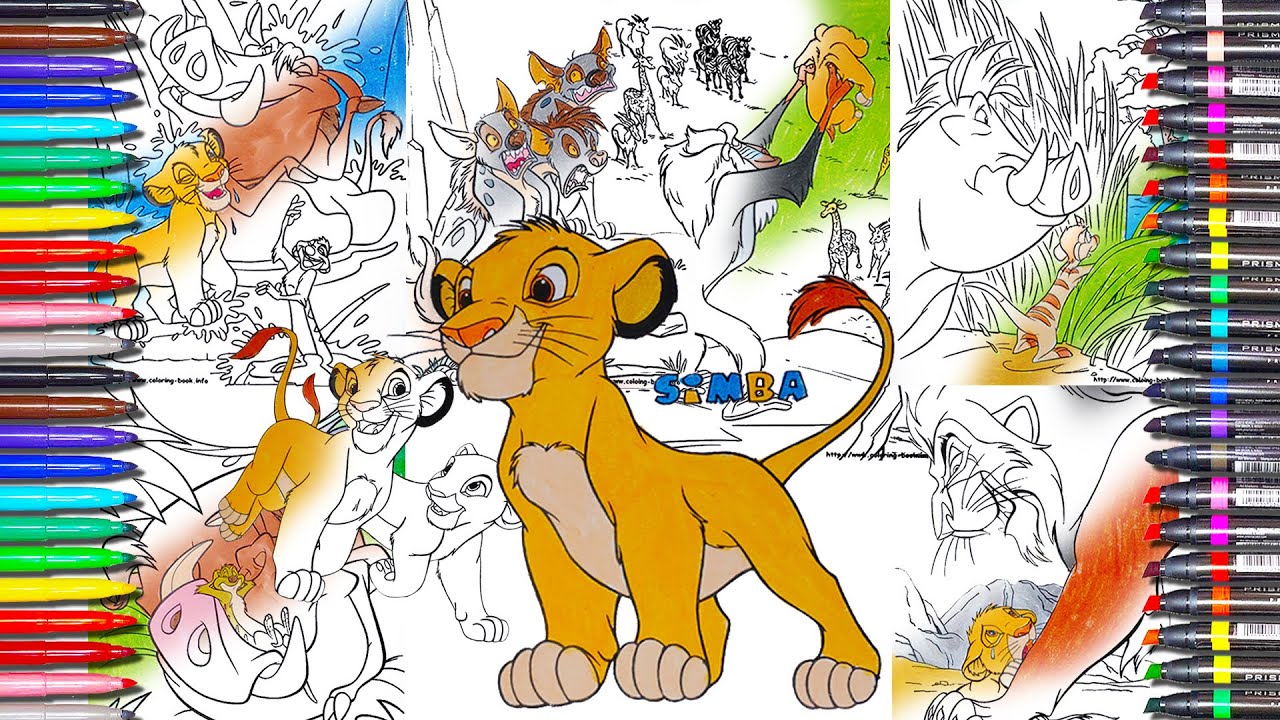 How to Draw Simba Lion king coloring book pages How to color Timon Pumbaa Rafiki Nala Scar Coloring