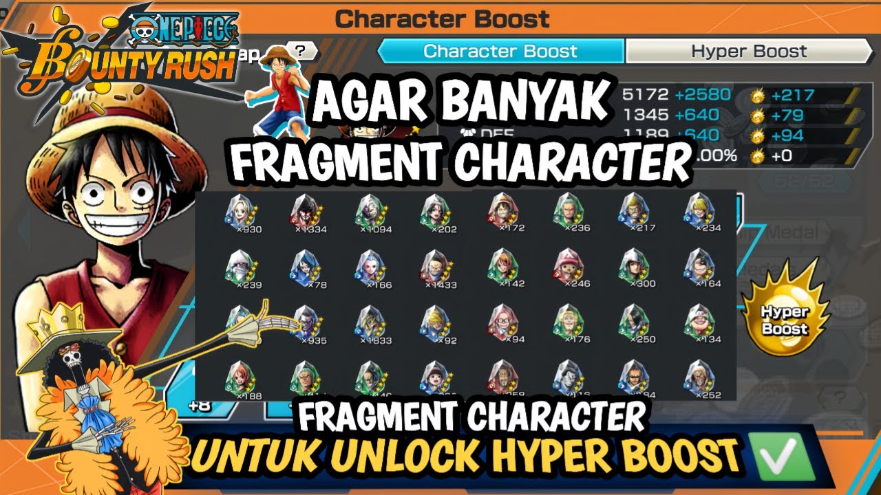 CARA MENDAPATKAN FRAGMEN CHARACTER, BUAT UNLOCK HYPER BOOST ONE PIECE BOUNTY RUSH