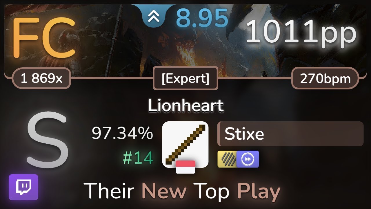 🔴 9.0⭐ Stixe | Serenity - Lionheart [Expert] +HDDT 97.34% FC #14 | 1011pp - osu!