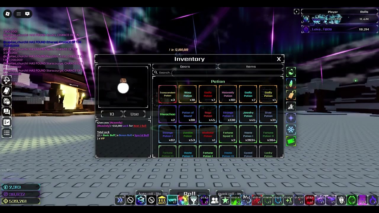 Massive potion opening in Sol's RNG and 1B+ Aura - Roblox