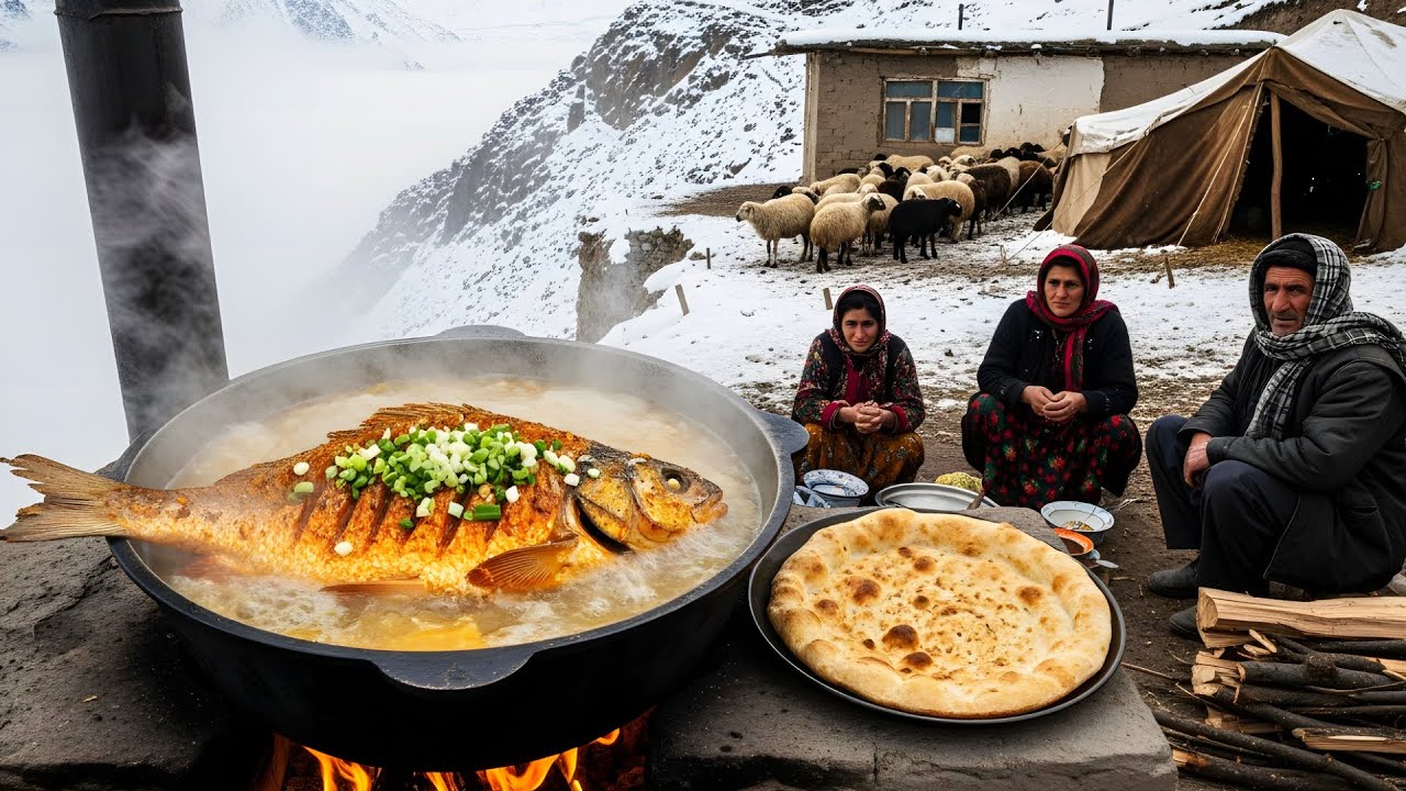 Surviving Afghanistan’s Coldest Mountain Winter as a Shepherd | Cooking Fish Soup & Bread