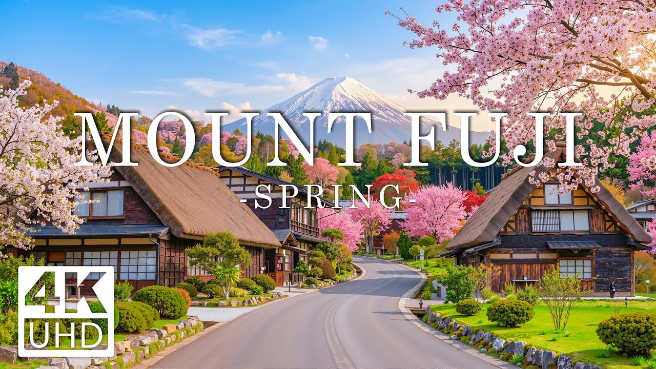 Mount Fuji, Japan in Spring 4K - Relaxing Music With Beautiful Natural Landscape - 4K Video UHD