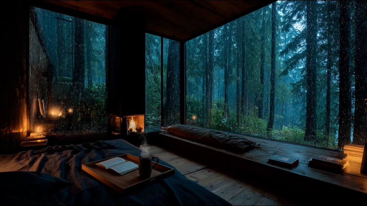 3 часа мягкого дождя 🌧️ Теплый камин и расслабляющая музыка для сна