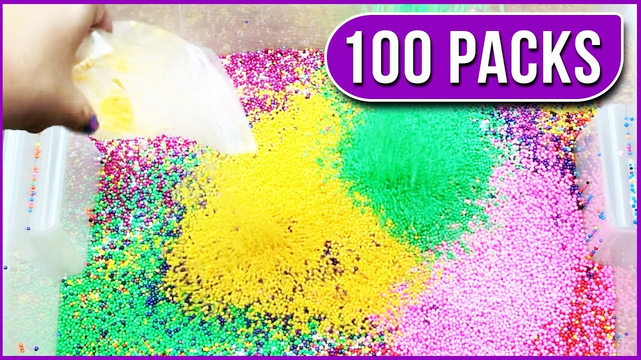 MIXING 100 PACKS OF FLOAM BEADS INTO FLUFFY SLIME! BANGGOOD.COM Giant Crunchy Slime