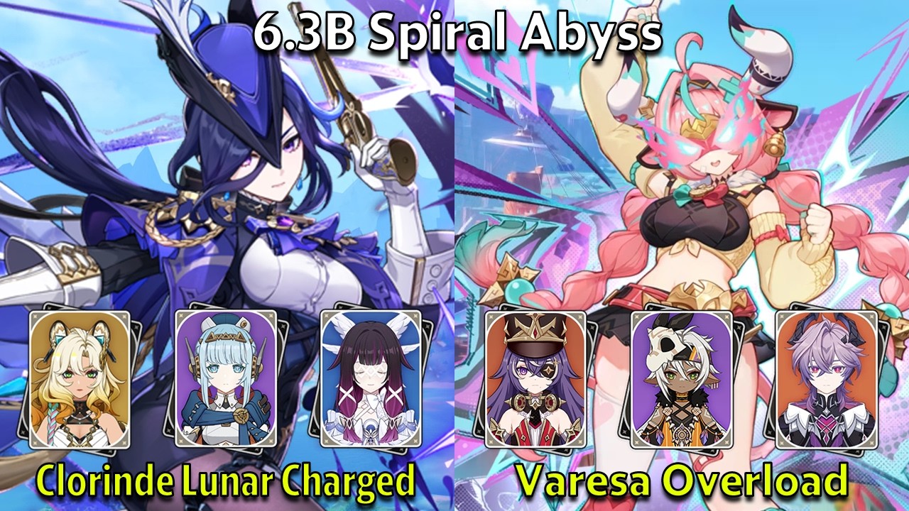 C0 Clorinde Lunar Charged & C0 Varesa Overload - Genshin Impact 6.3-6.4 Spiral Abyss Full Clear