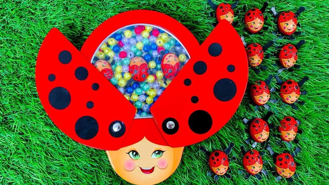 Satisfying ASMR | Mixing Rainbow Candy & Glitter Slime with LadyBug Full of M&M's Candy Cutting