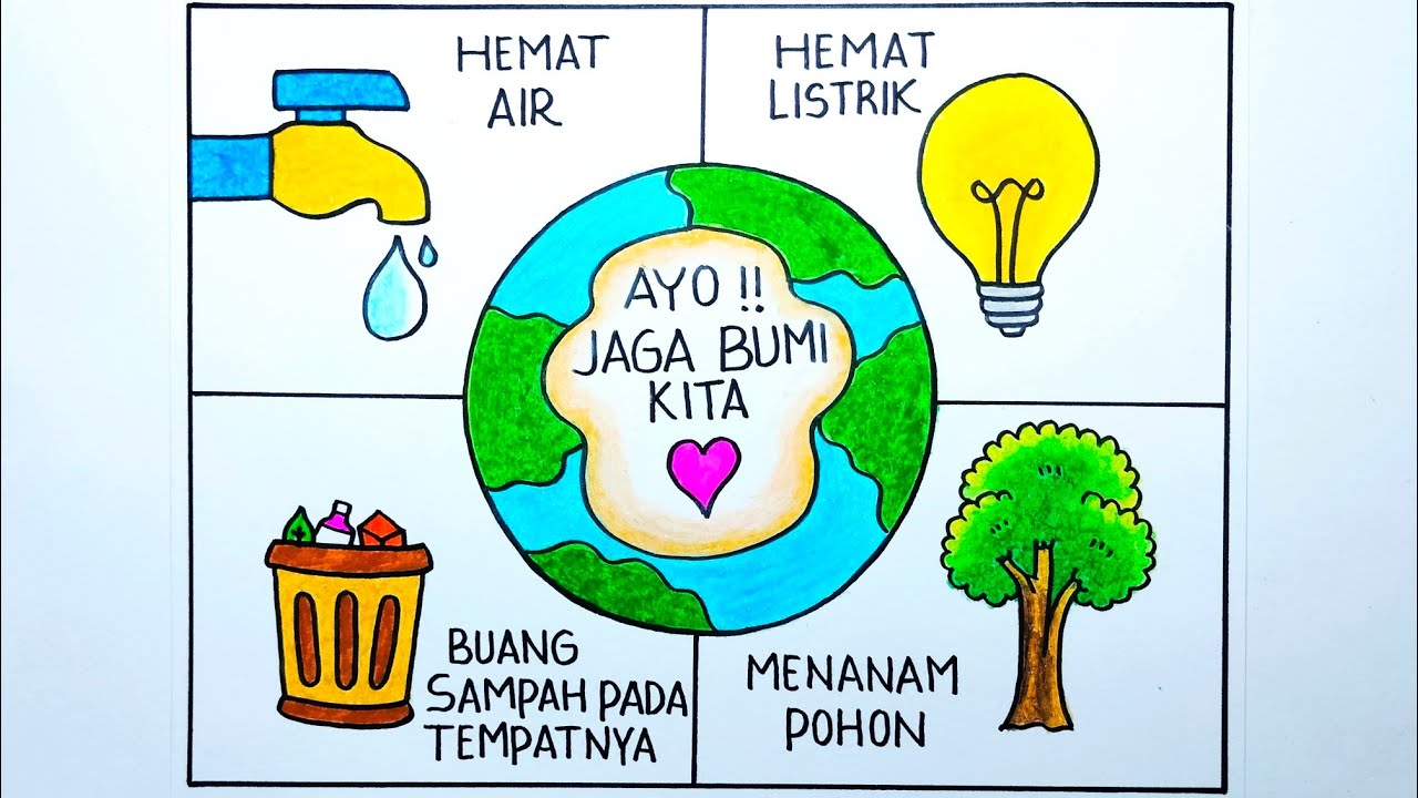 Cara menggambar poster lingkungan 🌳 Poster lingkungan