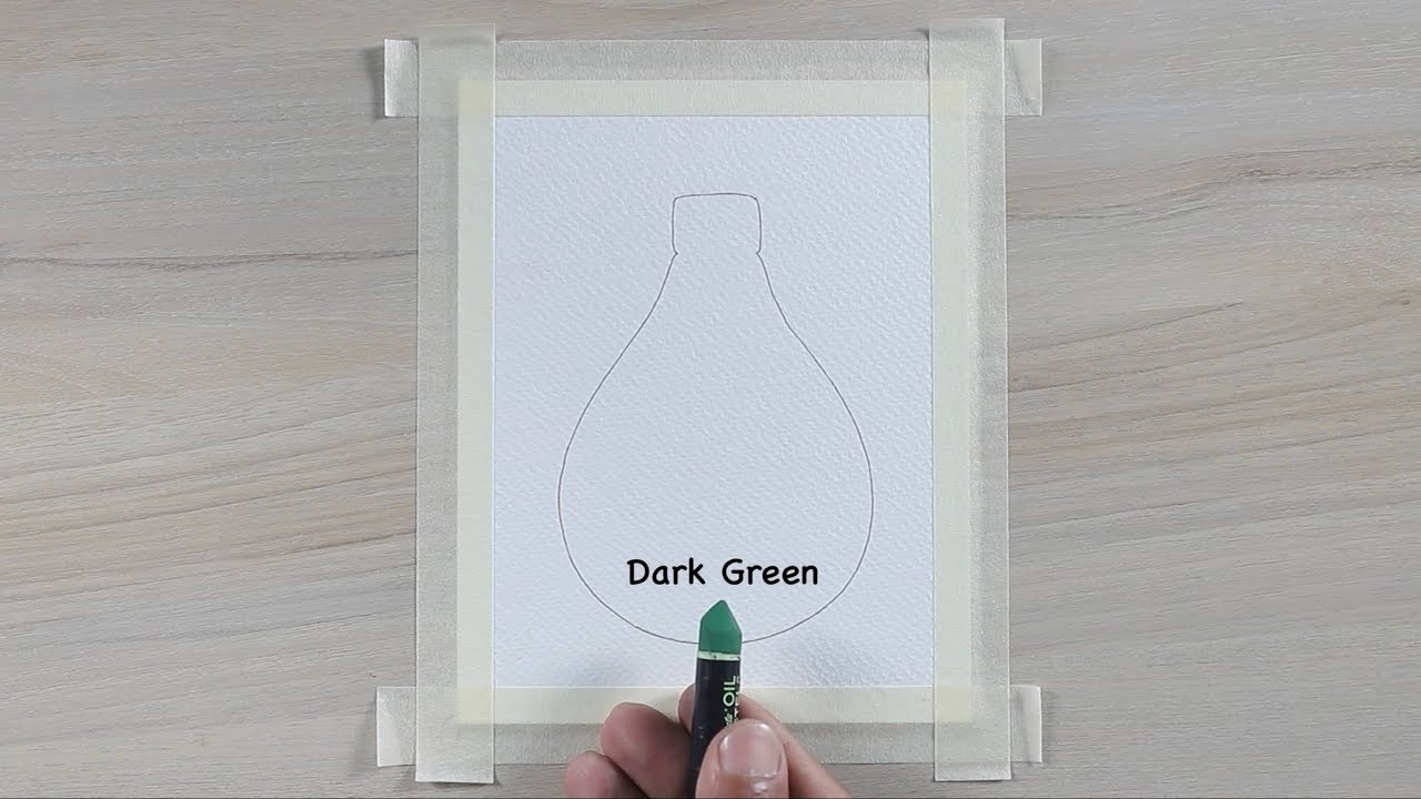 A Green Bulb / Drawing with Oil Pastels / Step by Step