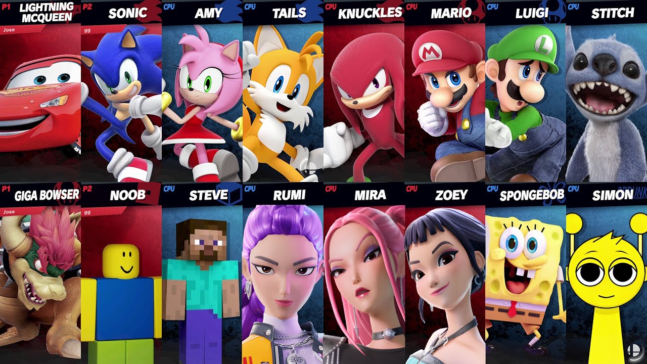 Sonic vs Mario vs KPop Demon Hunters vs SpongeBob vs Roblox vs Minecraft | Super Smash Bros Ultimate