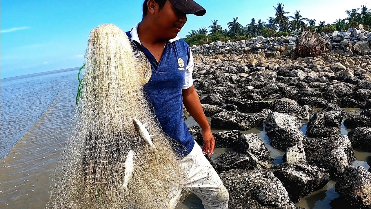 Menjala Ikan DiLAUT KETIKA AIR PASANG DAPAT BANYAK IKAN!!!BAHAGIAN 1