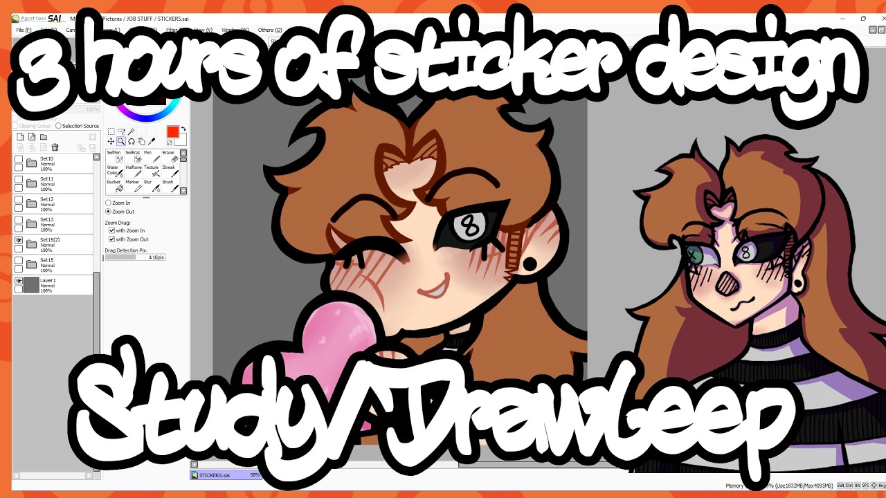 3 hours of designing stickers to study/draw/sleep to