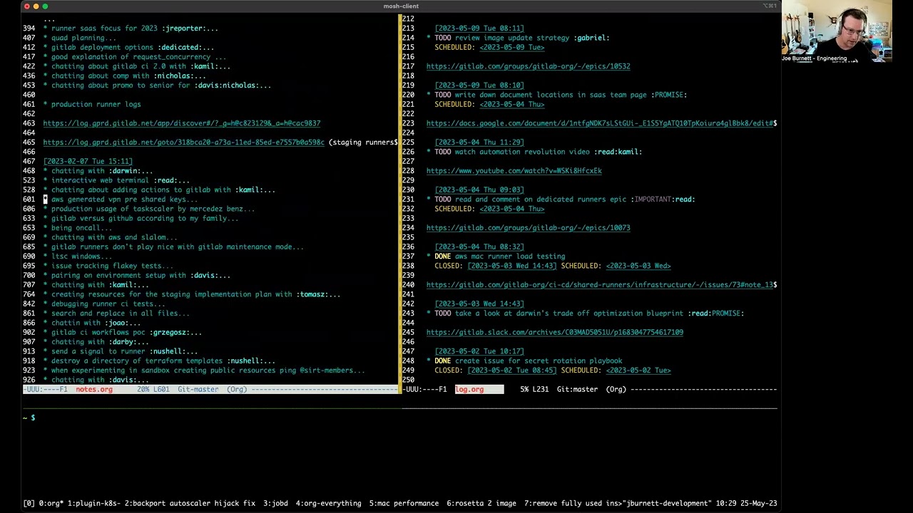 Joe Burnett -- My command-line work process (mosh, tmux, emacs, org-mode and gopls)