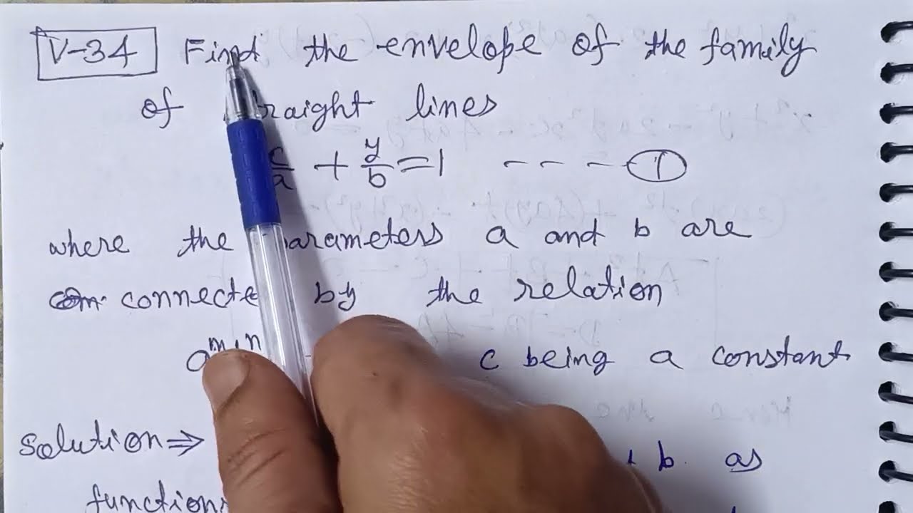 Find the envelope of the family of the straight lines x/a+y/b=1 where the parameters a and b are con