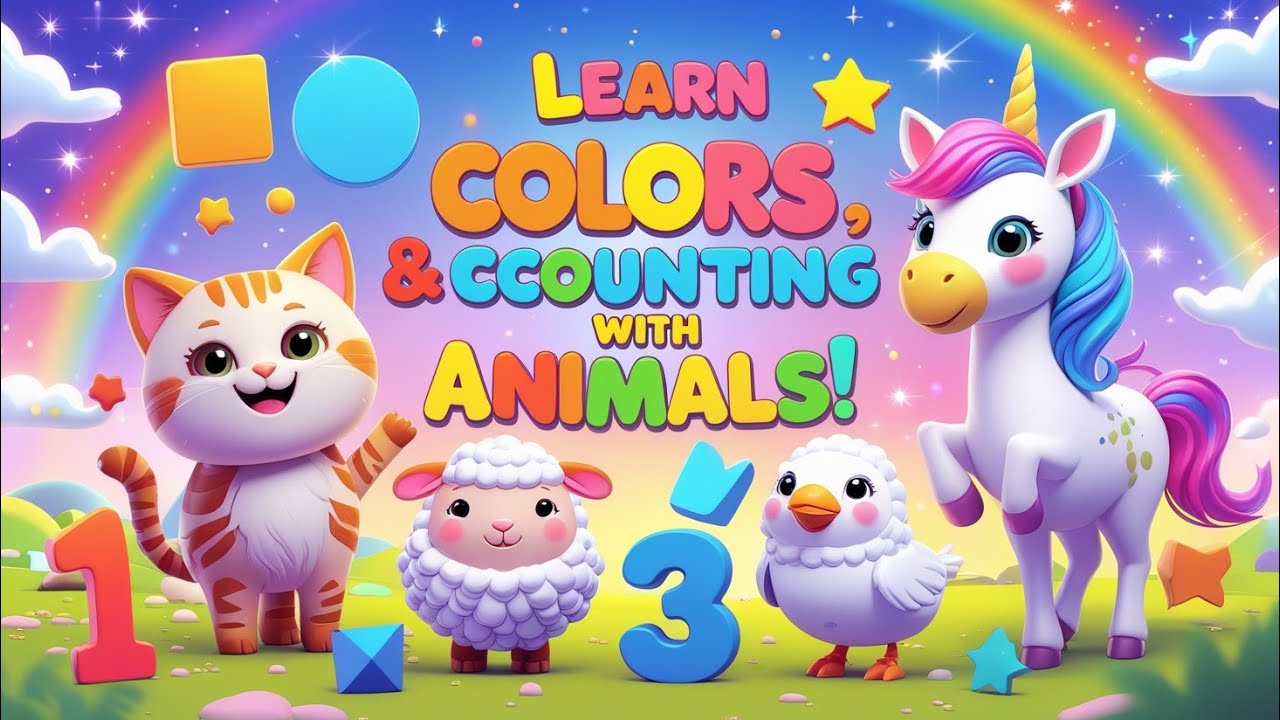 Learning with Animals 🐶🦁 | Colors, Shapes & Counting Song for Kids | Tiny Twinkles