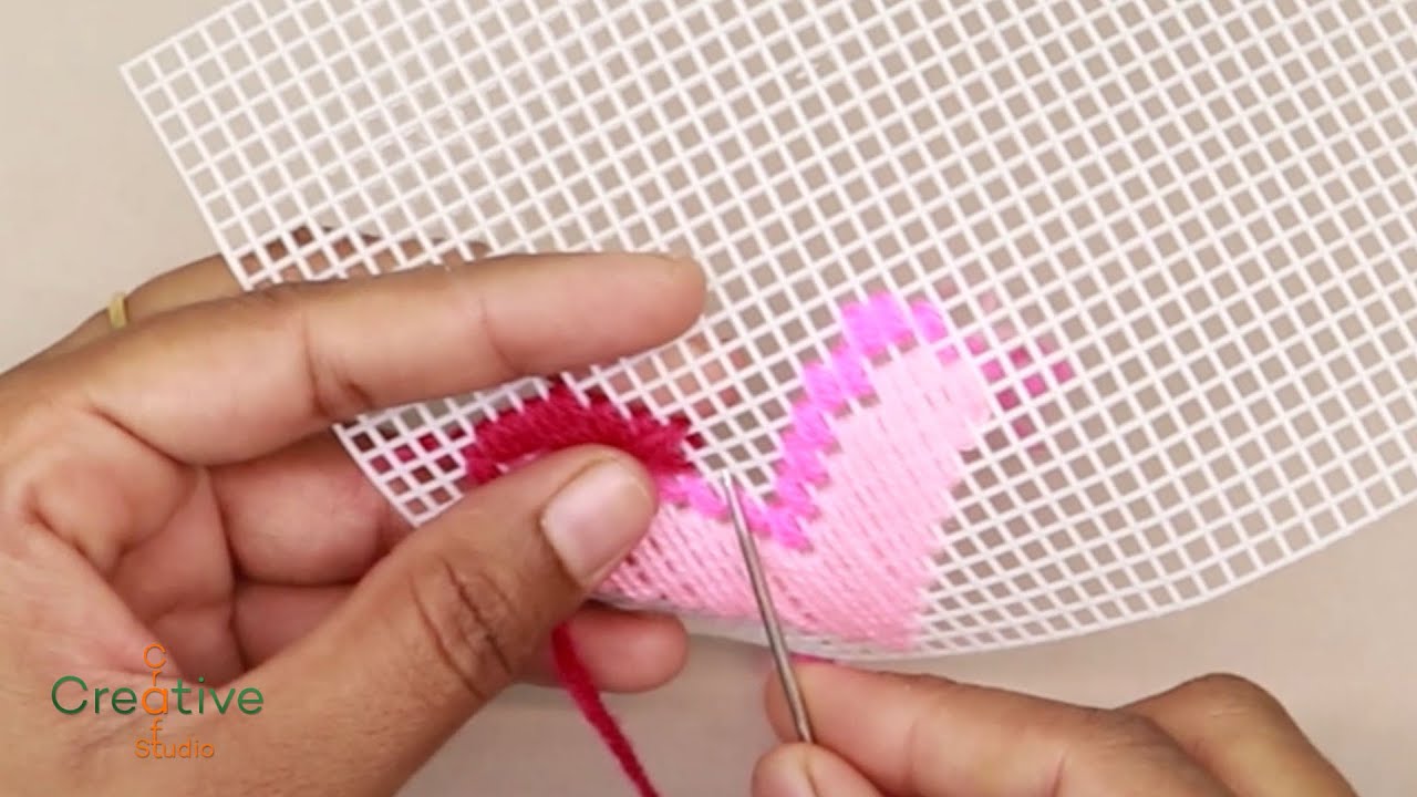 Create a simple and easy cross stitching heart pattern on plastic canvas