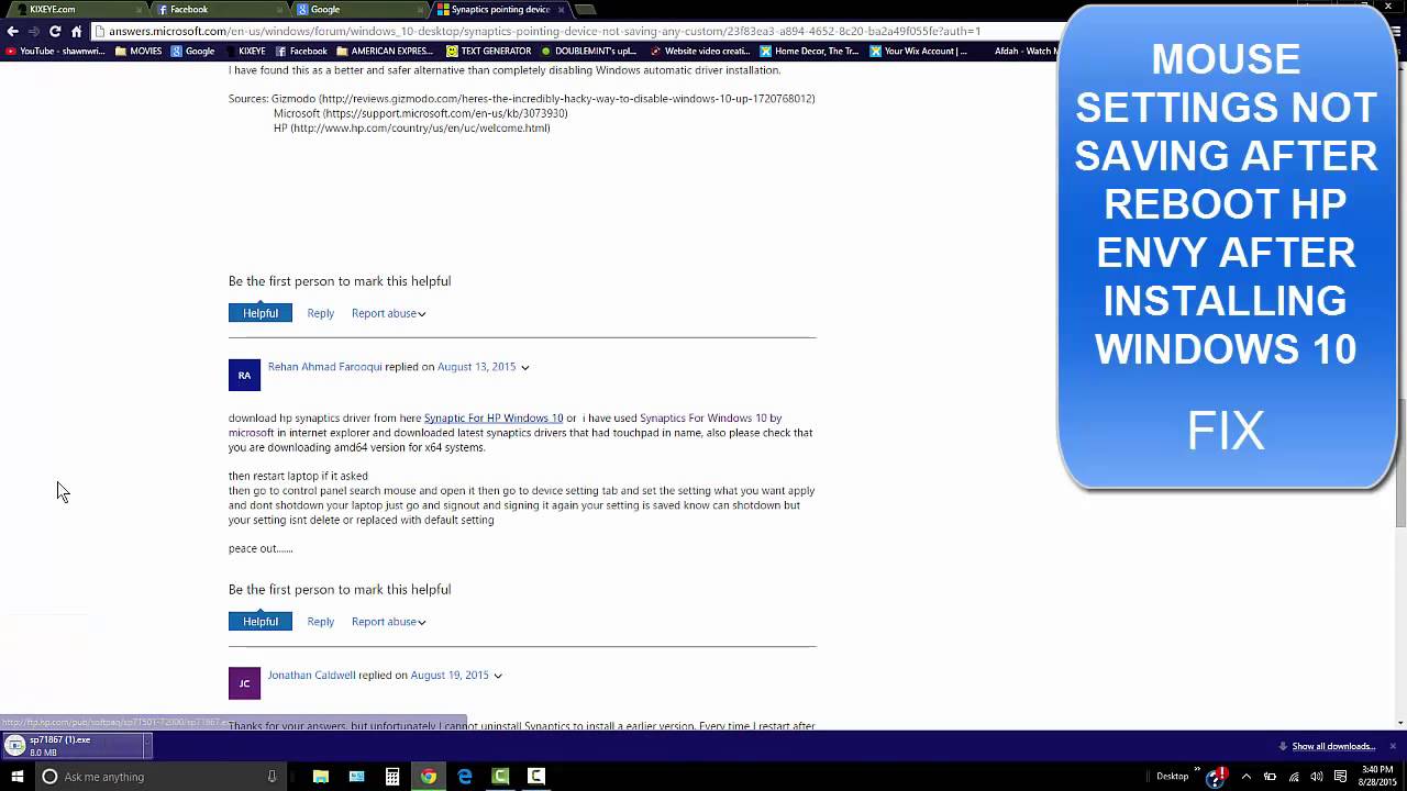 Windows 10: Mouse settings NOT SAVING AFTER REBOOT ( Here is the Fix )