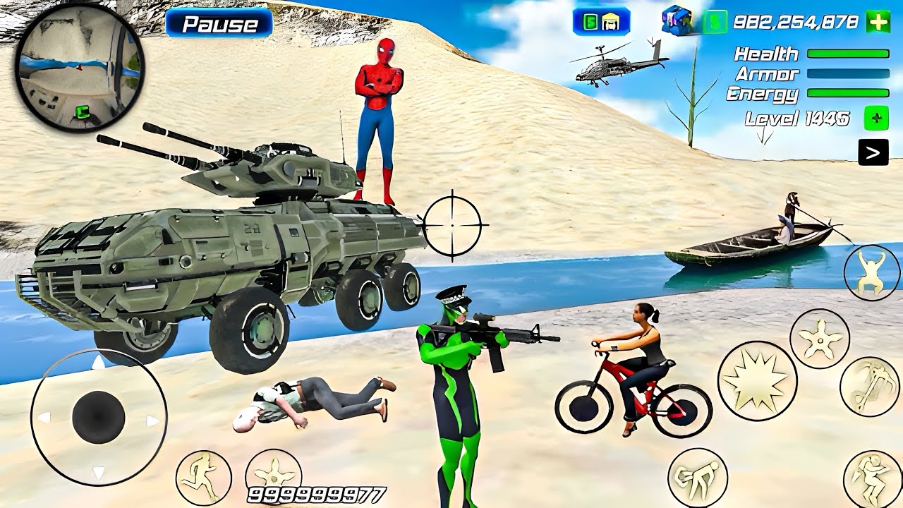 Rope Frog Ninja Superhero and Military Tank in Open World Game - Android Gameplay