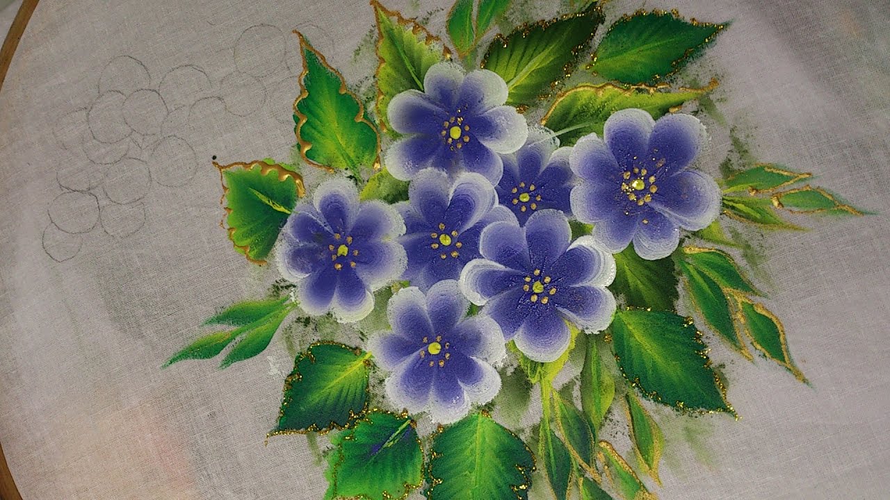 one stroke painting for beginners. one stroke fabric painting flowers and leaves.