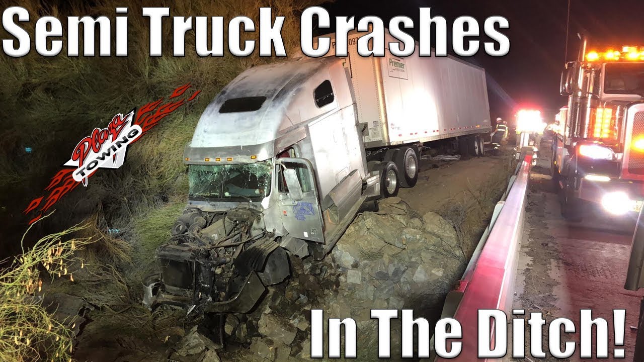 Semi  Truck Crashes Into Ditch And Bridge