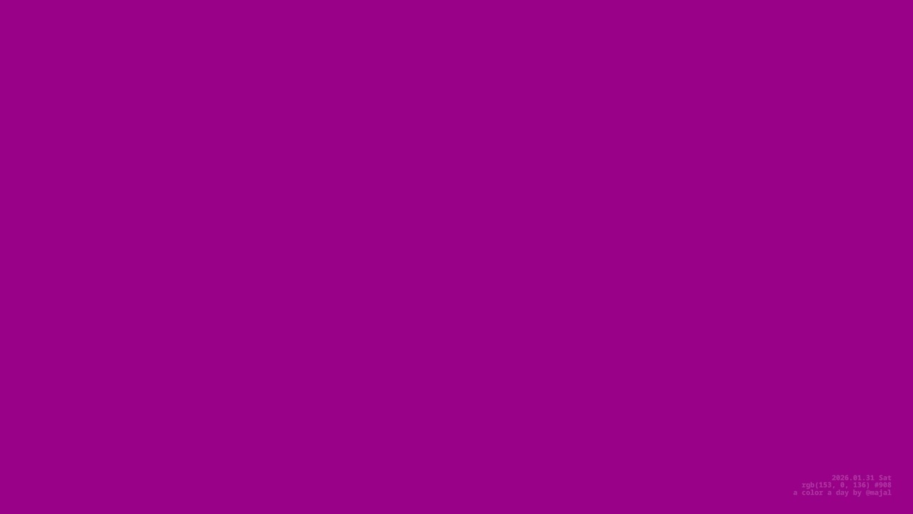 A Color a Day - #908 rgb(153, 0, 136) - 2026.01.31 - 12-bit RGB Colors by @majal