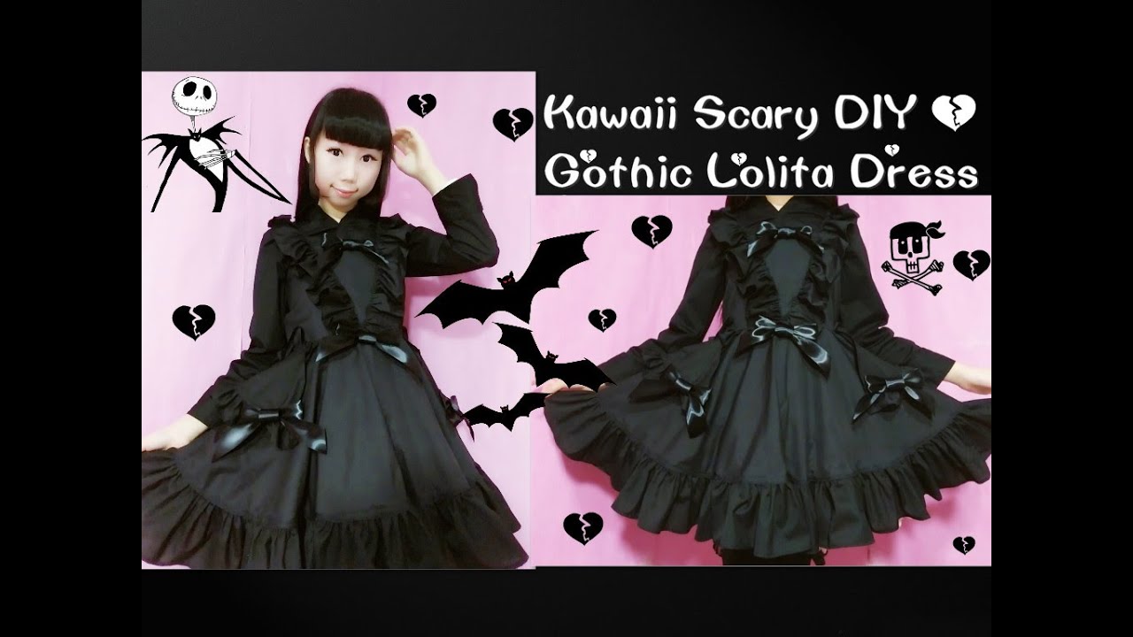Kawaii Scary DIY - How To Sew Gothic Lolita Dress(curtain style front skirt) (Easy)
