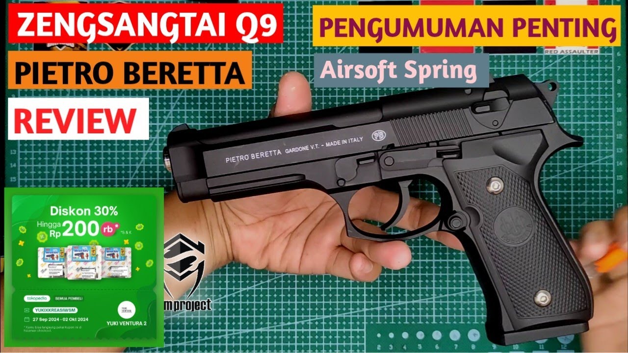 Review Zengsangtai Q9 Pietro Beretta Airsoft Spring | Pengumuman Pemenang Giveaway Yuki Ventura.