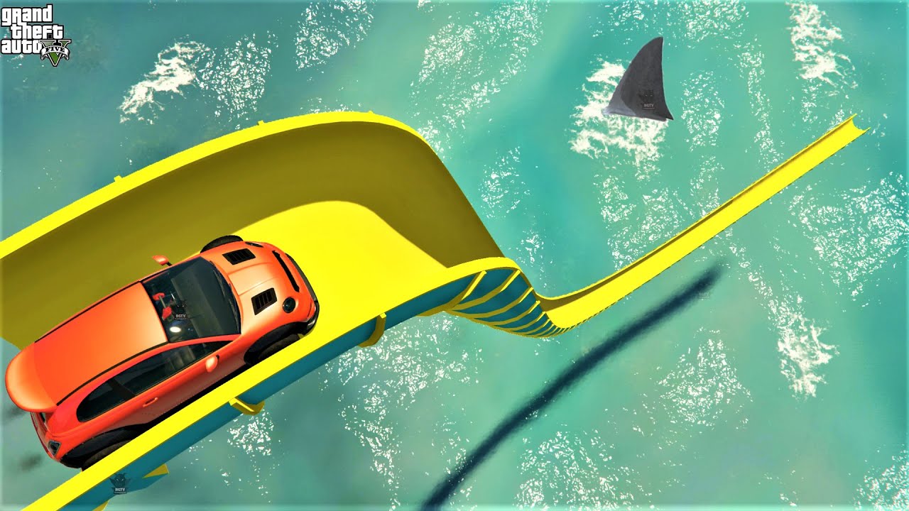 !GTA 5 🐸 Car Jump Challenge - The Loser Eaten By Shark