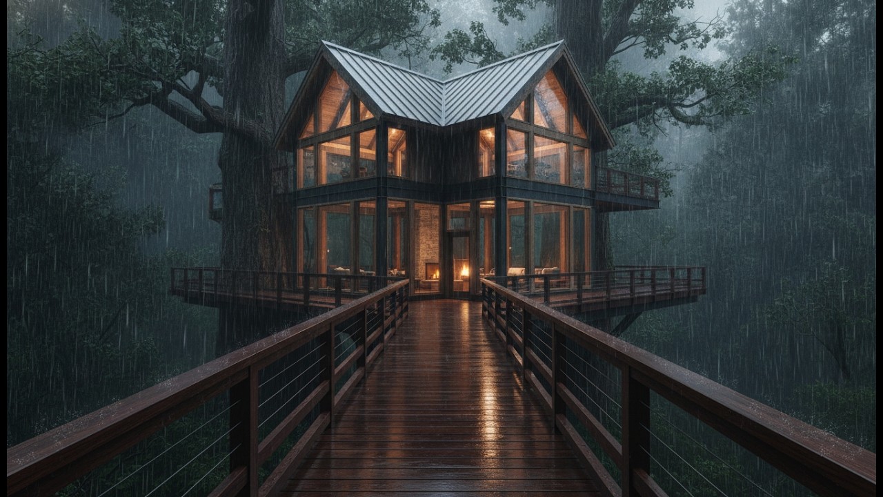 Relaxing Rain Sound Soothing for Deep Sleep Study Insomniaon in Cozy Cabin Woods With Rainfall 🌲