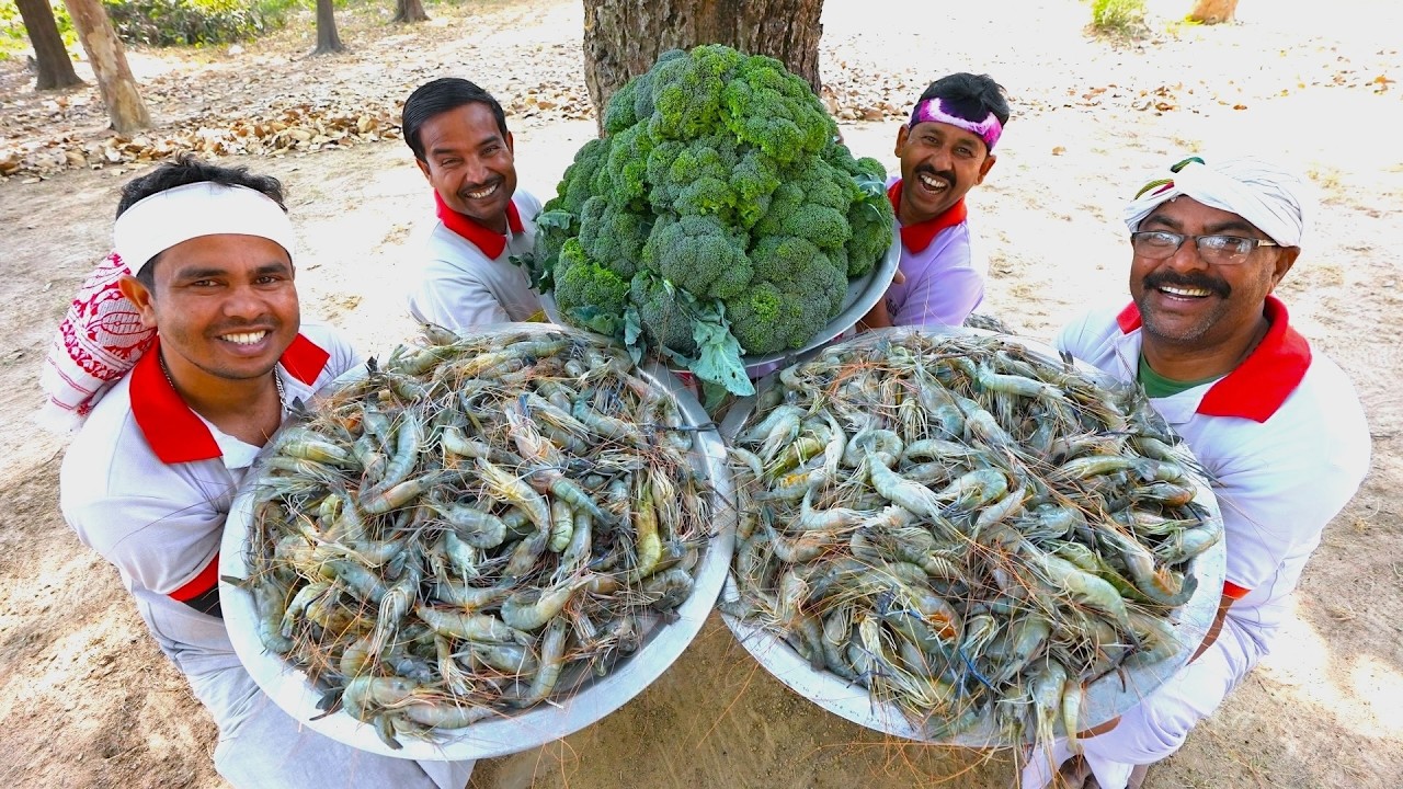 Broccoli & Prawn curry with Special Mutton cooking for village people | villfood Kitchen recipes
