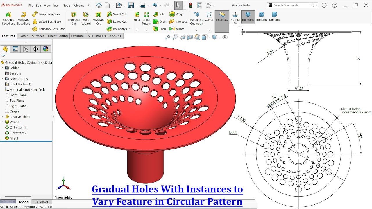 Gradual Holes with Instance to vary Command in Circular Pattern with SolidWorks