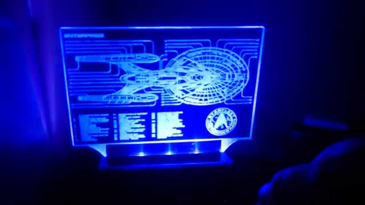 Star Trek Enterprise fan made desk lamp, LED acrylic edge lit sign