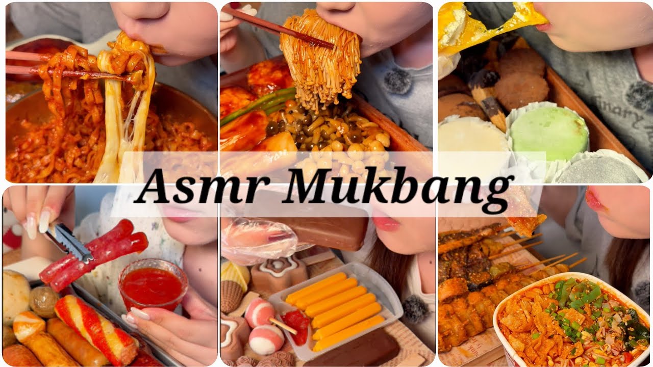 ASMR MUKBANG |🌶🔥🥵Spicy noodles with mushroom🍄| Spicy BarBQ 😋 | Chocolate Dessert and Matcha cake 🎂🥮