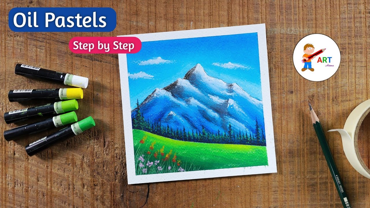Beautiful Mountain Scenery / Drawing with Oil Pastels / Step by Step