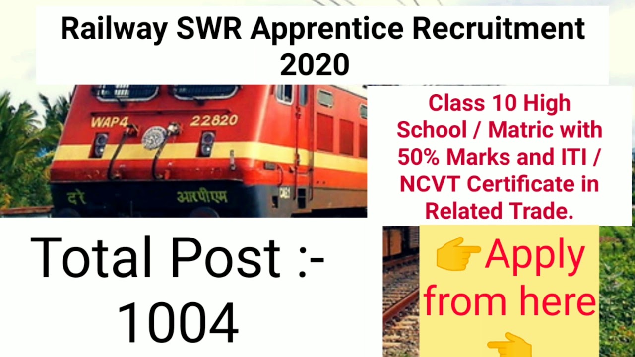 RAILWAY SWR APPRENTICE RECRUITMENT 2020/10th pass job/ITI /DIPLOMA JOBS 2020-21