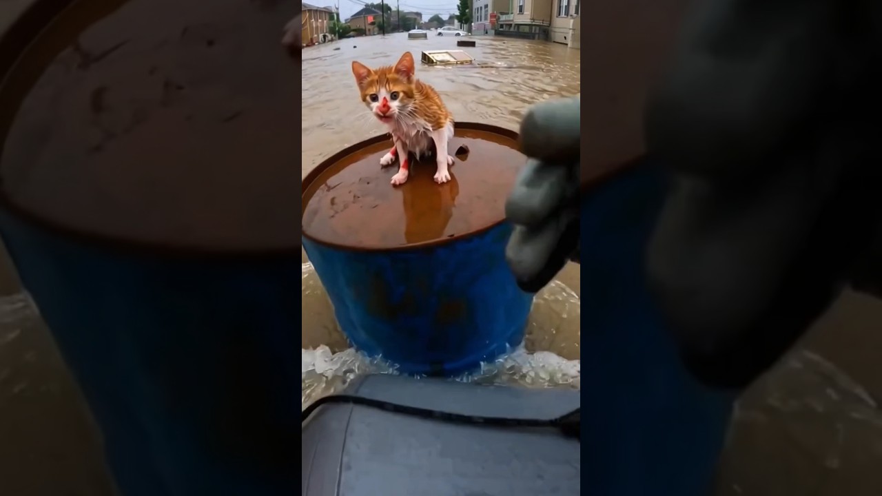 rescue injury cat during a havey flood 😿💔