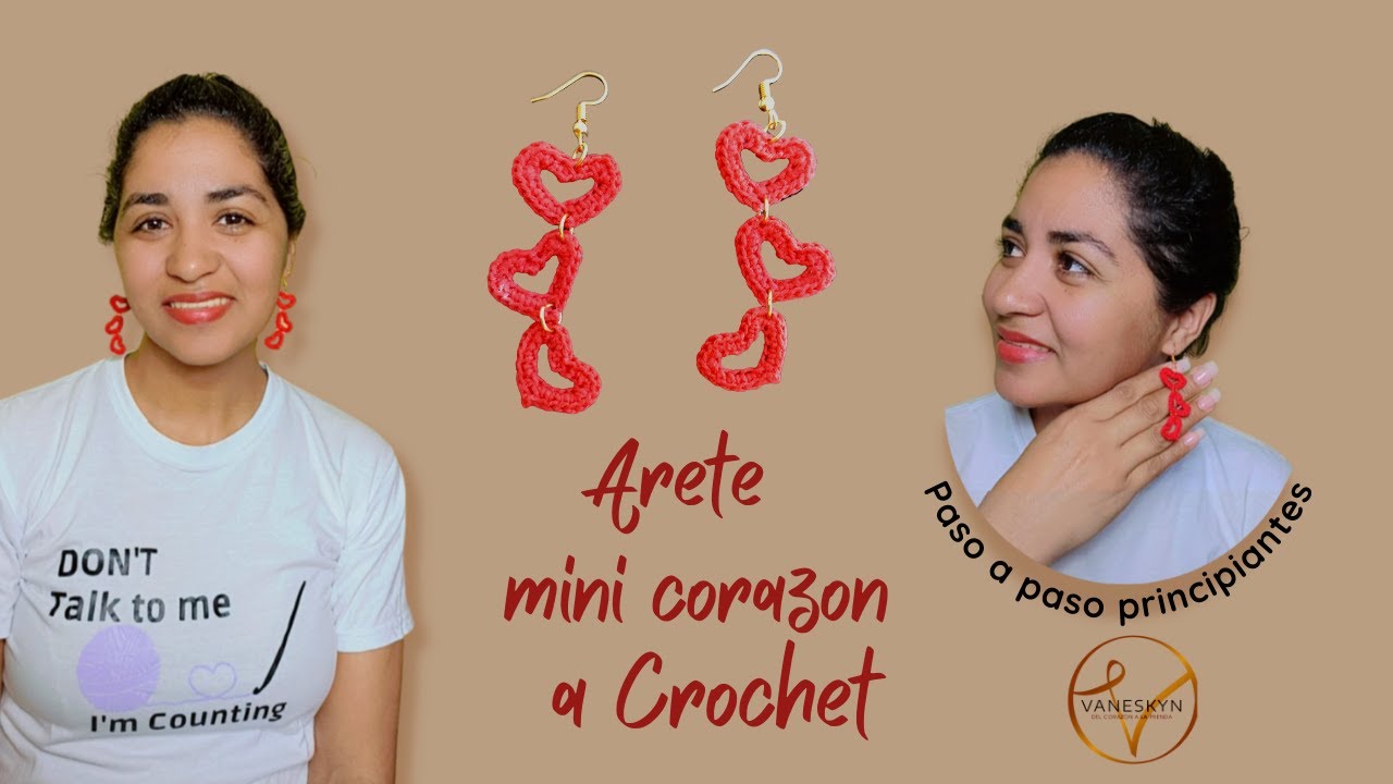 TE ENSEÑO A HACER UN |🌈ARETE  Mini Corazón 💖| SUPER fácil  a crochet - ganchillo