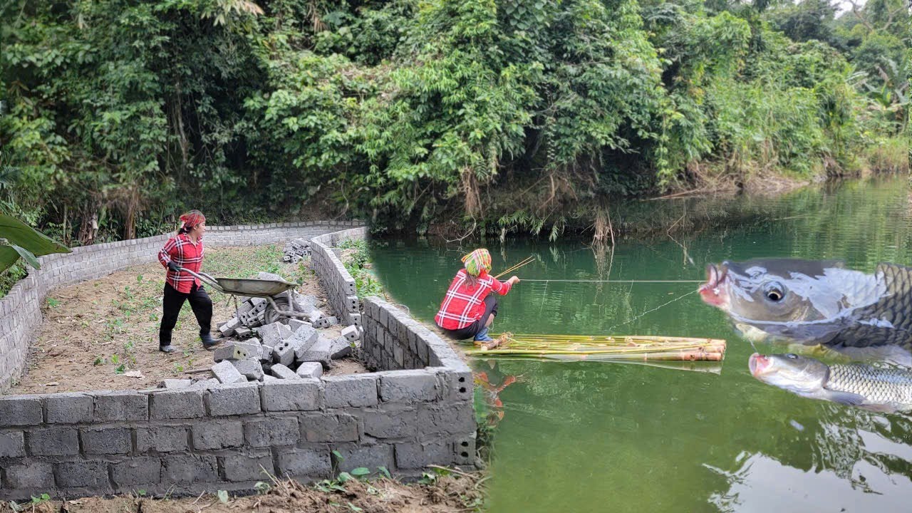 Full video: 30 days poor girl builds a farm. Build fish tank, fishing skills, construction skills