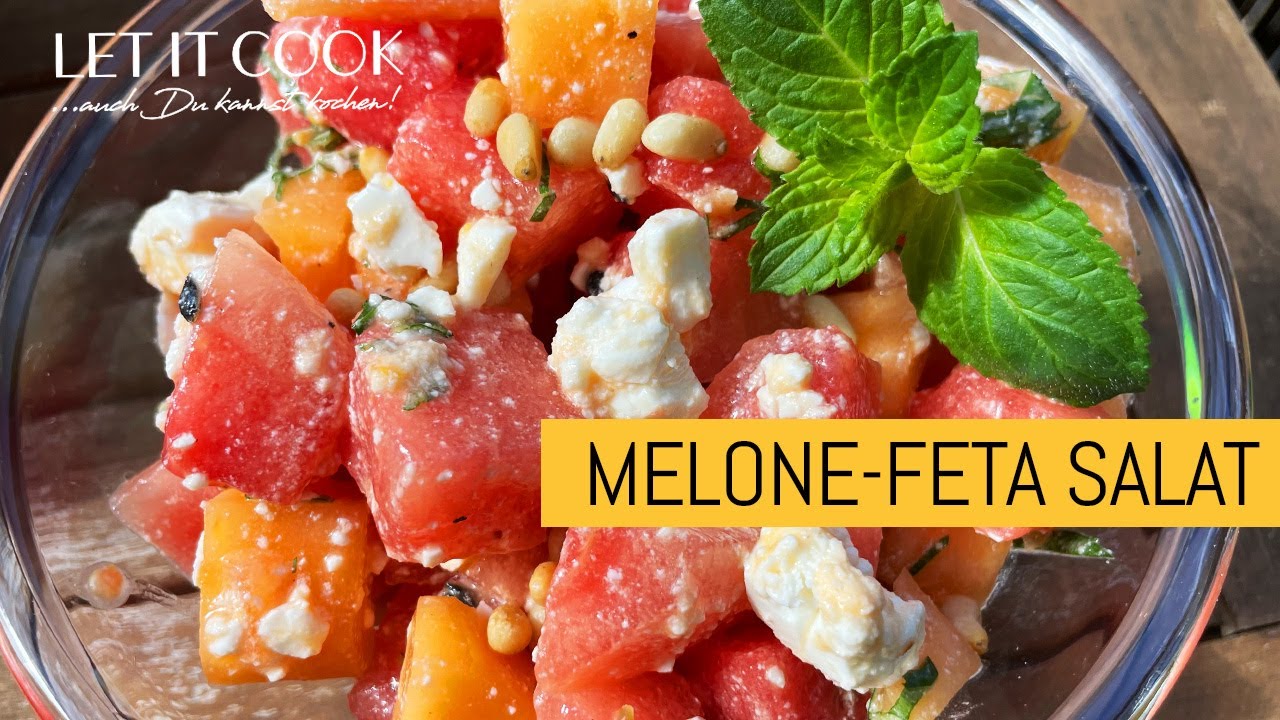 Bunter Melonen Feta Salat mit Passionsfrucht Dressing
