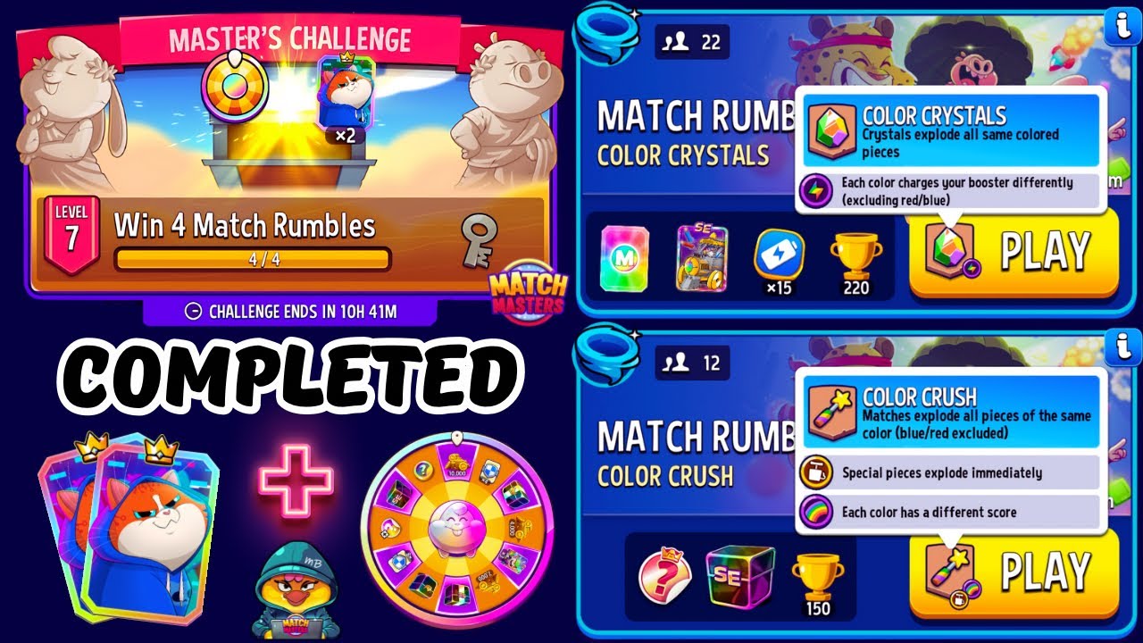 WEEKLY MASTER’S CHALLENGE COMPLETED/ x2 Rumble/ 22 players Color Crystals/ 12 players Color Crush