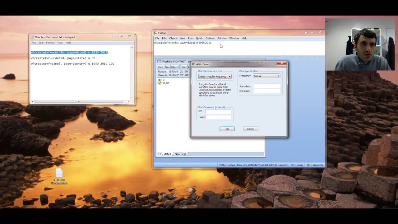انشاء ملف عمل في أفيوز طريقة الاوامر EViews workfile command