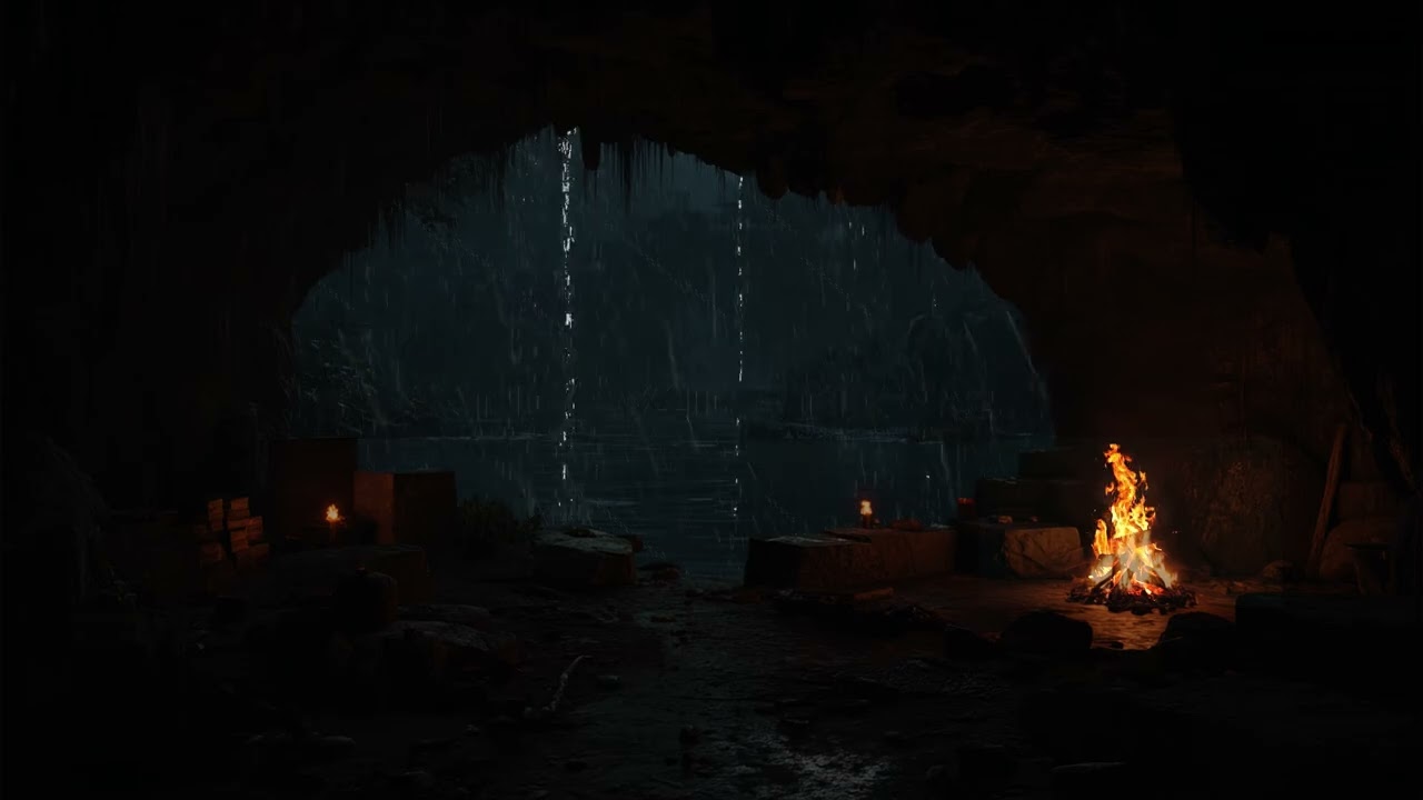 Stormy Night Shelter in a Deep Forest Cave | Relentless Rain, Distant Thunder & Dark Ambience